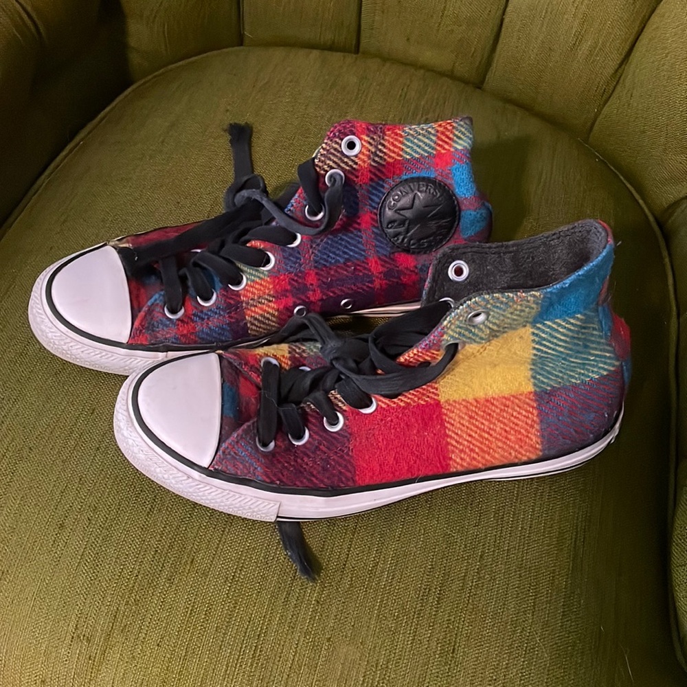 High top flannel Chuck Taylor’s  8.5